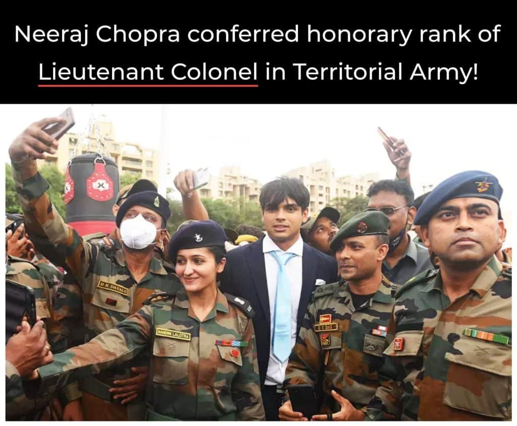 Neeraj chopra became lieutenant colonel in territorial army
