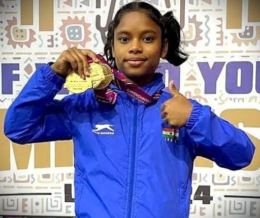 16 year old preetismita bhoi won the gold medal in the 44 kg category at the asian youth games 2025