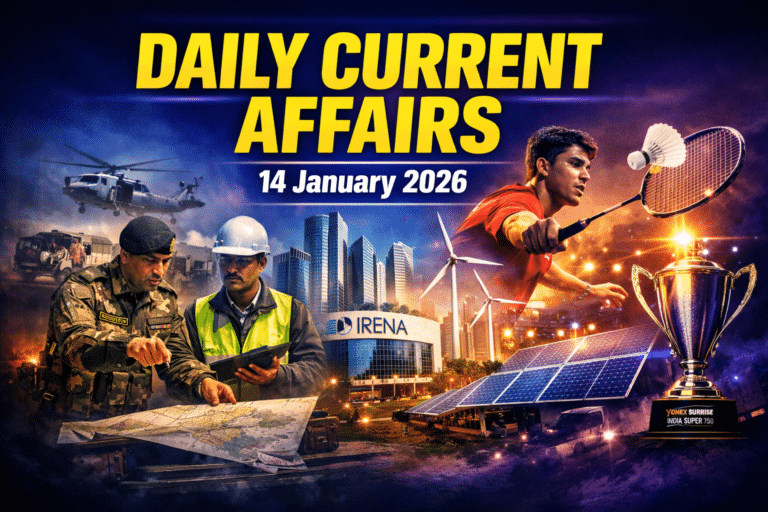 14 january 2026 current affairs in hindi for army gd, ssc, airforce agniveer, navy mr/ssr , etc. Exams by army study