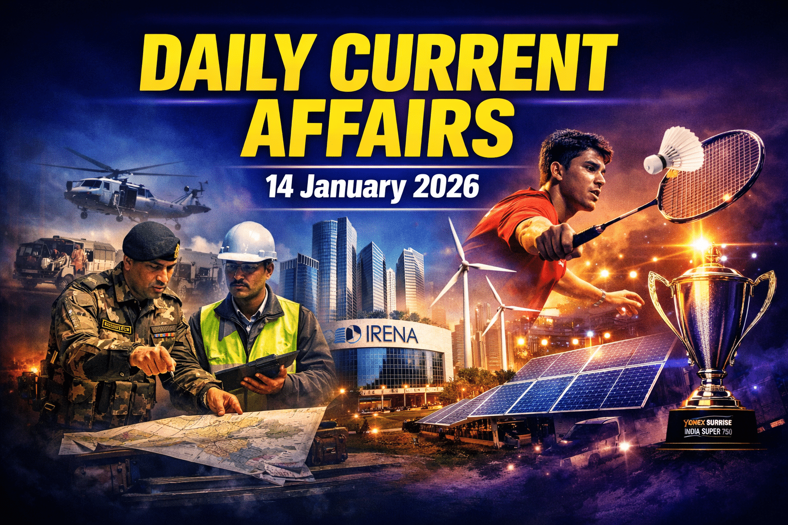 14 January 2026 Current Affairs in Hindi for Army GD, SSC, Airforce Agniveer, Navy MR/SSR , etc. Exams by Army Study