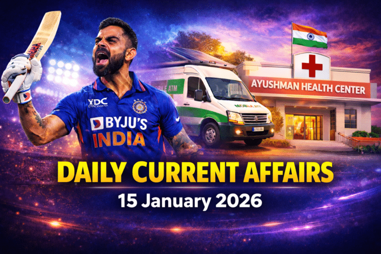15 january 2026 current affairs in hindi for army gd, ssc, airforce agniveer, navy mr/ssr , etc. Exams by army study