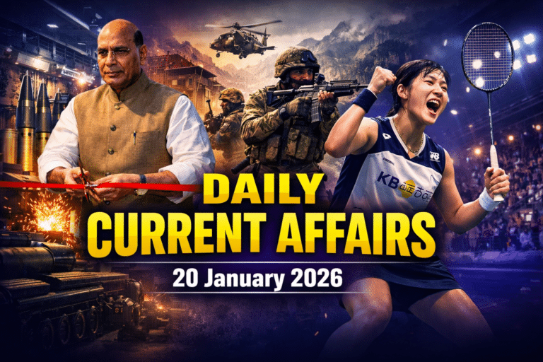 20 january 2026 current affairs in hindi for army gd, ssc, airforce agniveer, navy mr/ssr , etc. Exams by army study