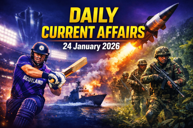 24 january 2026 current affairs in hindi for army gd, ssc, airforce agniveer, navy mr/ssr , etc. Exams by army study