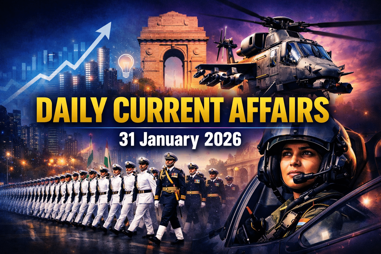 31 January 2026 Current Affairs in Hindi for Army GD, SSC, Airforce Agniveer, Navy MR/SSR , etc. Exams by Army Study