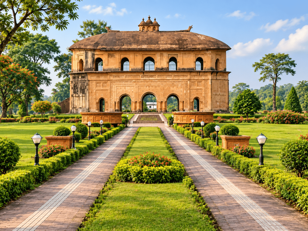 Rangpur–sivasagar historic ensemble in assam featuring the historic rang ghar from the ahom period.