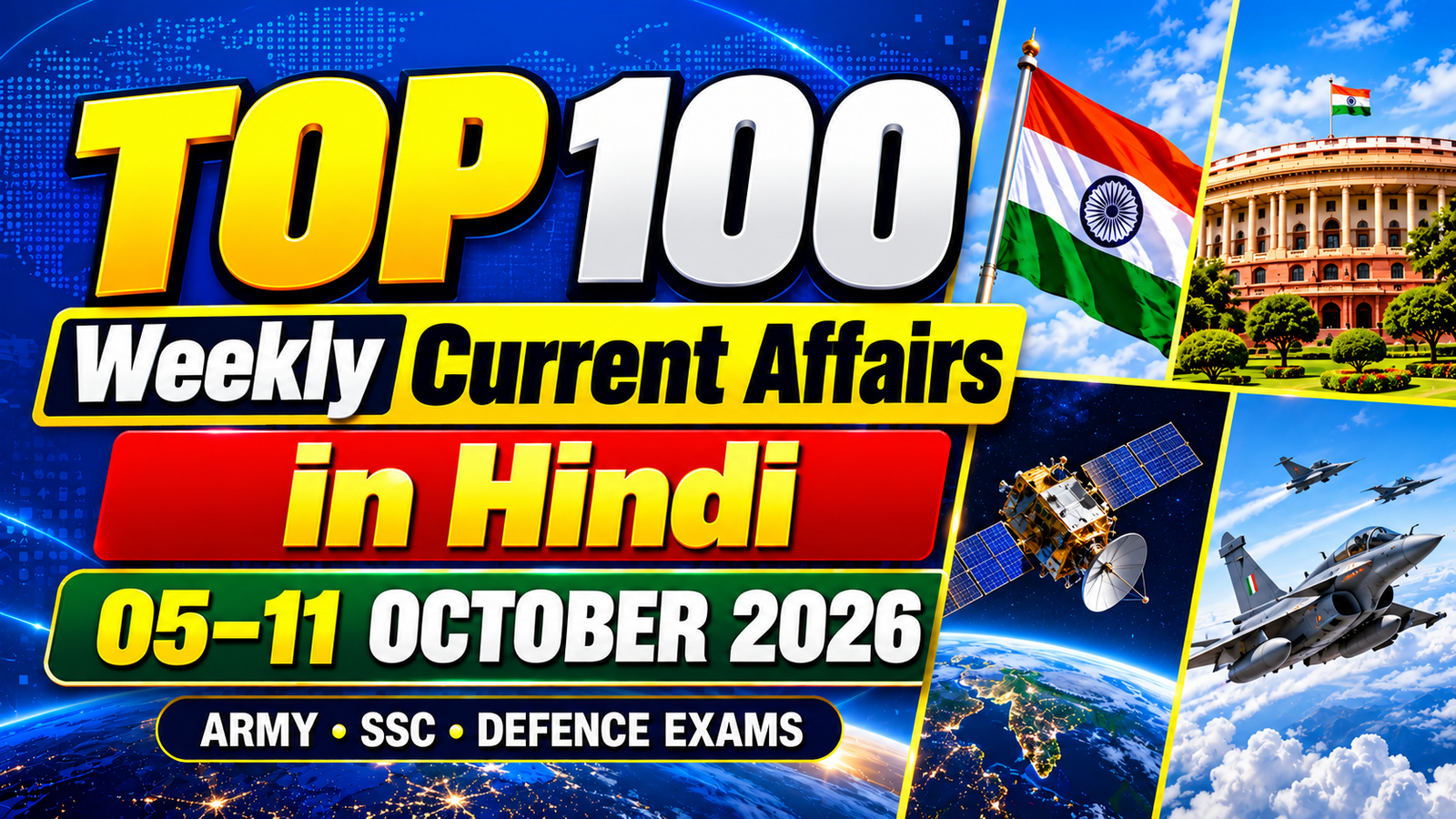 Top 100 Weekly Current Affairs MCQ in Hindi (05 to 11 October 2026) for Army, SSC and Defence Exams